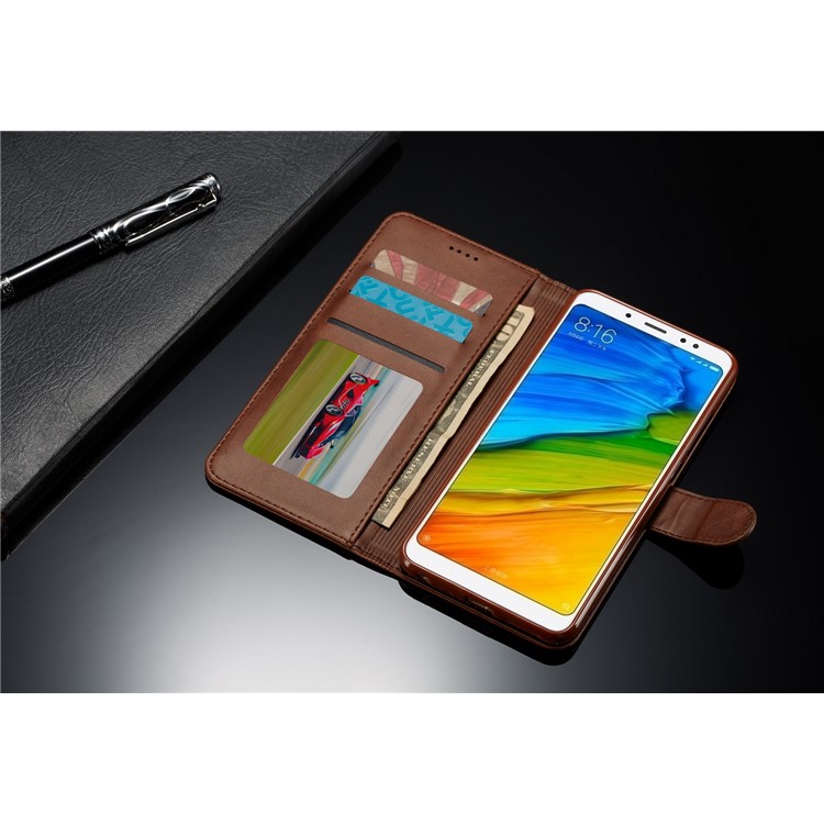 LC.IMEEKE Leather Wallet Stand Mobile Protection Case for Xiaomi Redmi Note 5 Pro (Dual Camera) / Redmi Note 5 (China) - Coffee-12