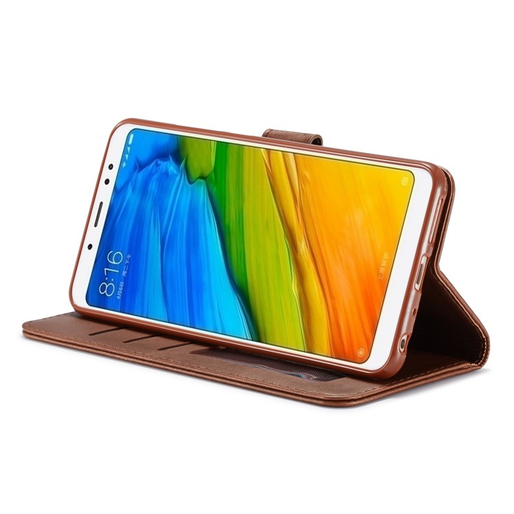 LC.IMEEKE Leather Wallet Stand Mobile Protection Case for Xiaomi Redmi Note 5 Pro (Dual Camera) / Redmi Note 5 (China) - Coffee-5