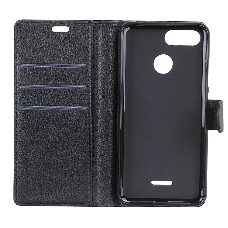 Litchi Skin Wallet Leather Stand Casingfor Xiaomi Redmi 6 (Dual Camera: 12MP+5MP) - Black-7