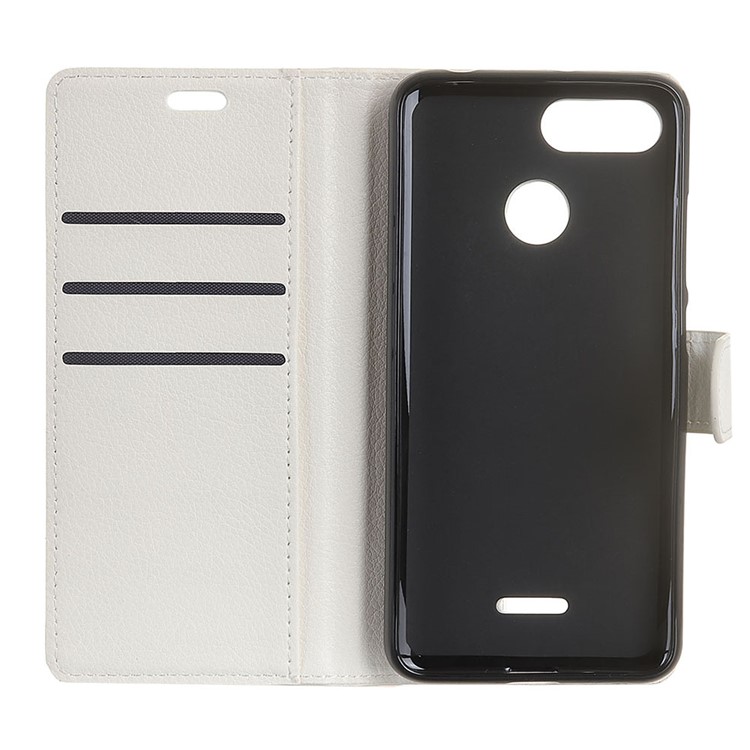 Litchi Skin Wallet Leather Stand Protection Flip Shell for Xiaomi Redmi 6 (Dual Camera: 12MP+5MP) - White-5