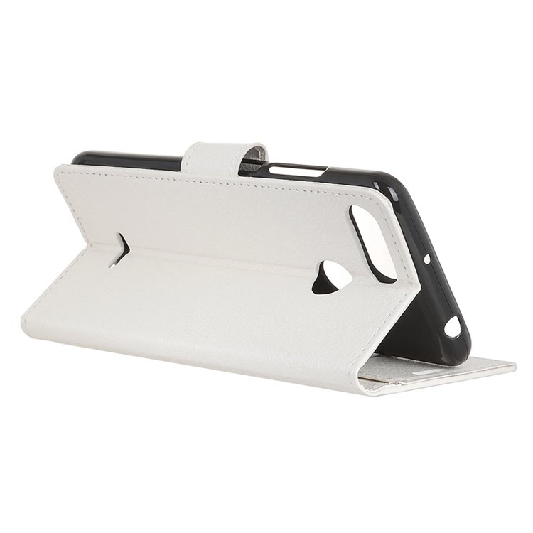Litchi Skin Wallet Leather Stand Protection Flip Shell for Xiaomi Redmi 6 (Dual Camera: 12MP+5MP) - White-6