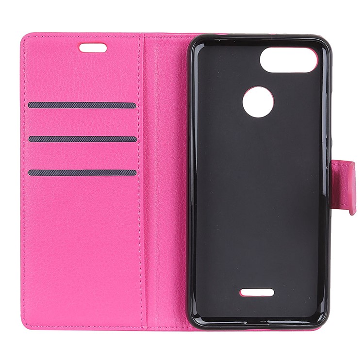 Litchi Skin Wallet Étui En Cuir Accessoire Pour Xiaomi Redmi 6 (double Caméra: 12MP + 5MP) - Rose-5
