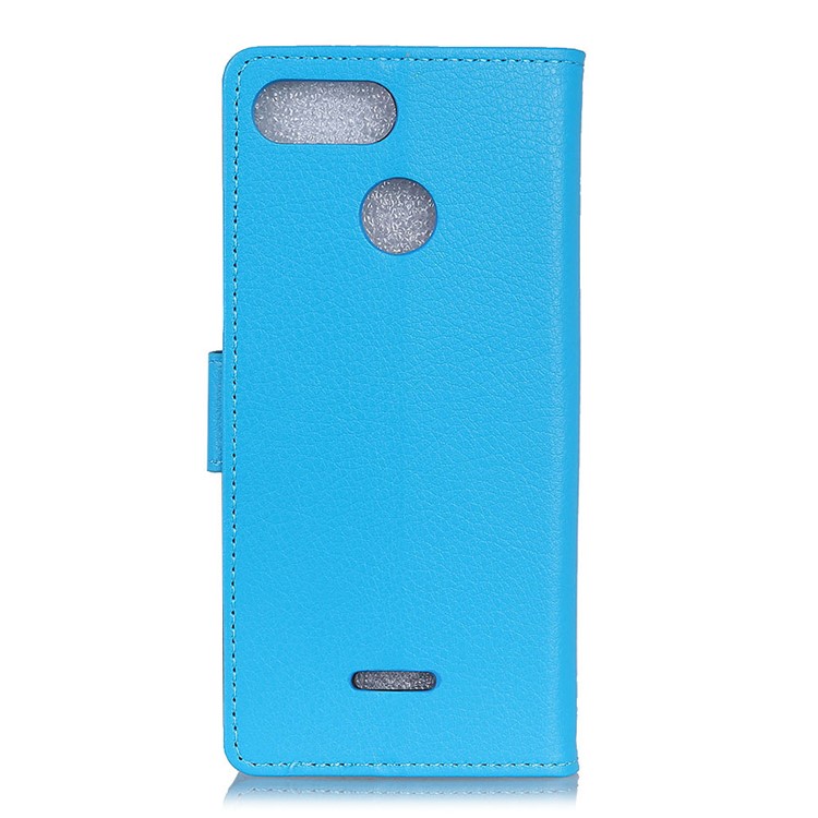 Litchi Skin Leather Stand Wallet Folio Phone Shell for Xiaomi Redmi 6 (Dual Camera: 12MP+5MP) - Blue-4
