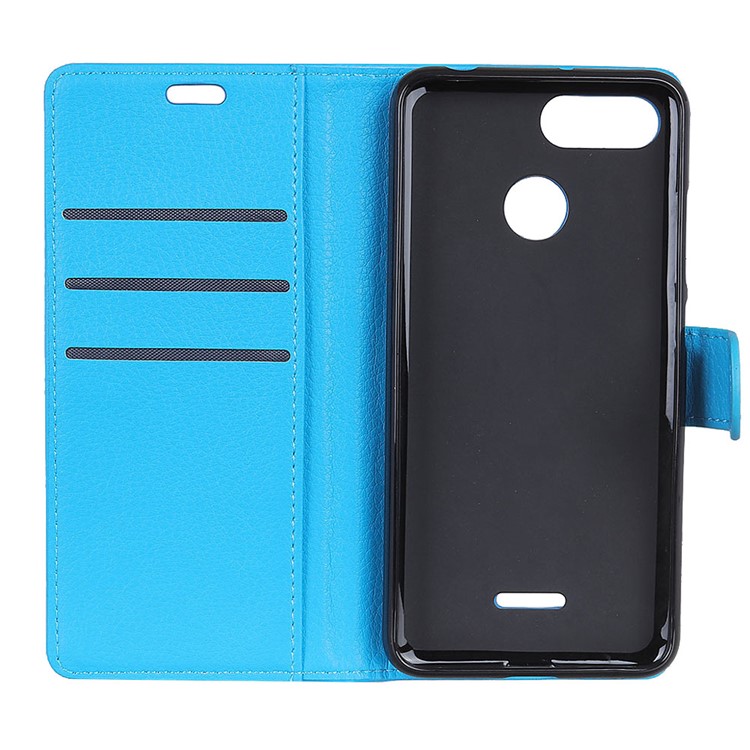 Litchi Skin Leather Stand Wallet Folio Phone Shell for Xiaomi Redmi 6 (Dual Camera: 12MP+5MP) - Blue-5