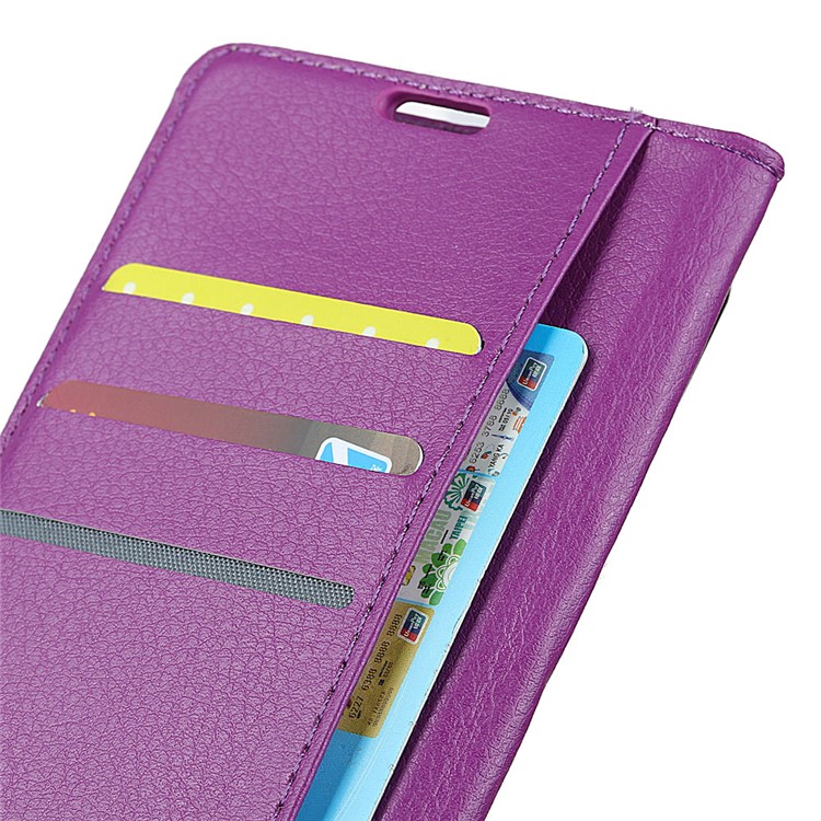 Litchi Skin Wallet Leather Stand Flip Phone Shell with for Xiaomi Redmi 6 (Dual Camera: 12MP+5MP) - Purple-3