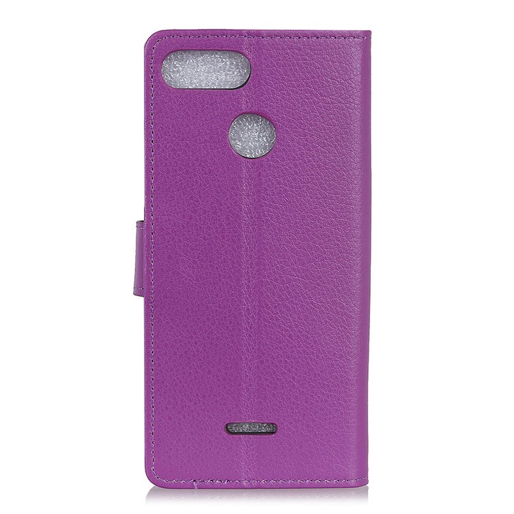 Litchi Skin Wallet Leather Stand Flip Phone Shell with for Xiaomi Redmi 6 (Dual Camera: 12MP+5MP) - Purple-4