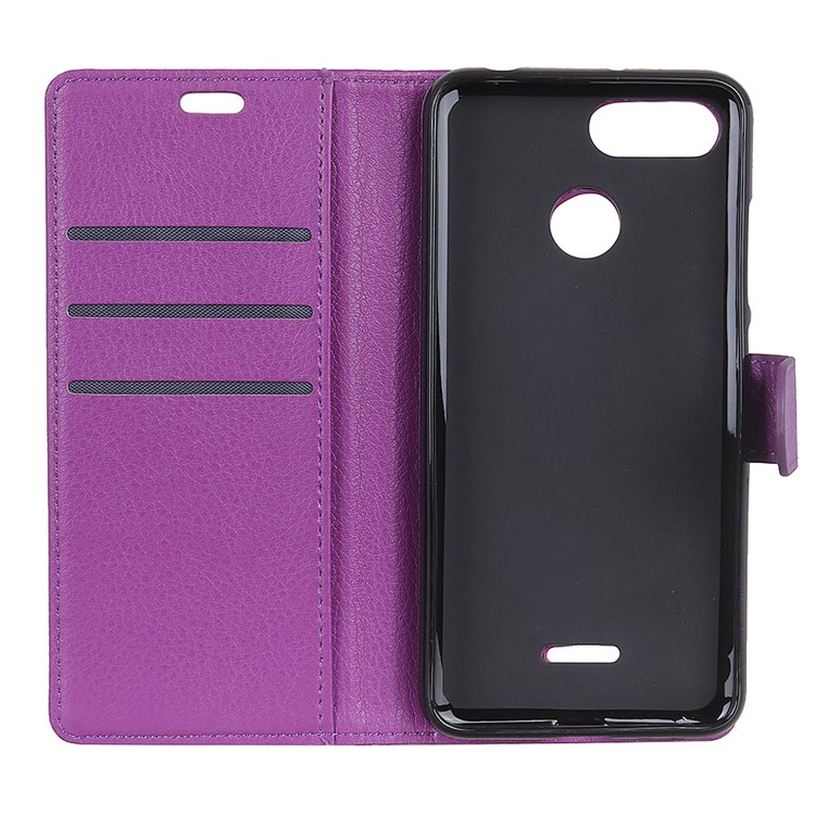 Litchi Skin Wallet Leather Stand Flip Phone Shell with for Xiaomi Redmi 6 (Dual Camera: 12MP+5MP) - Purple-5