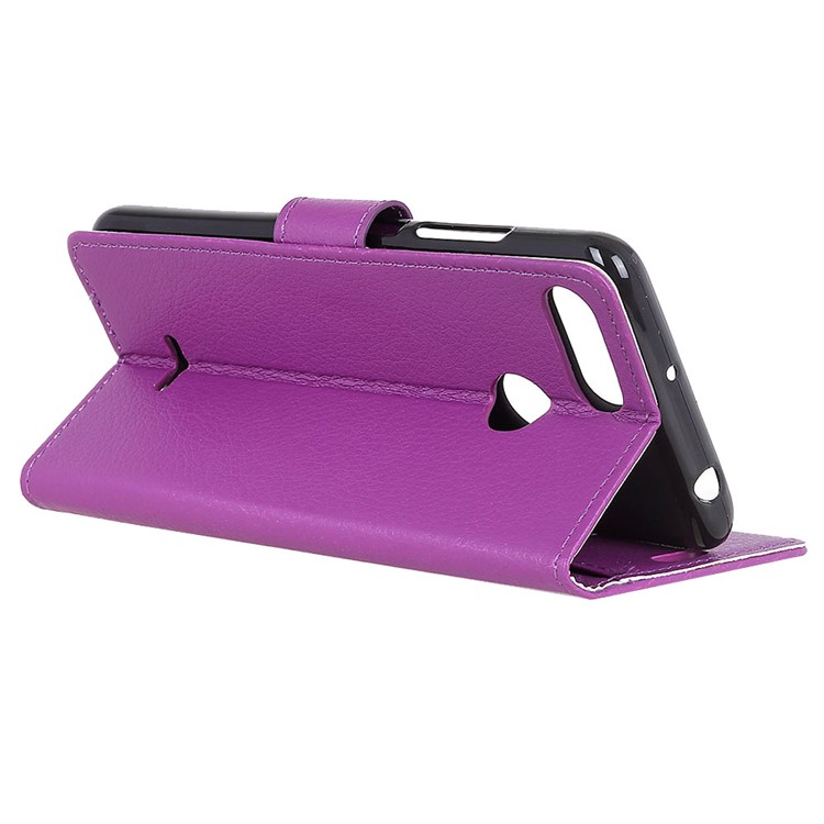 Litchi Skin Wallet Leather Stand Flip Phone Shell with for Xiaomi Redmi 6 (Dual Camera: 12MP+5MP) - Purple-6