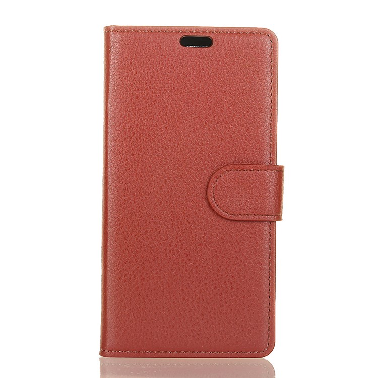 Litchi Skin Wallet Leather Stand Flip Phone Cover Case for Xiaomi Redmi 6 (Dual Camera: 12MP+5MP) - Brown-1
