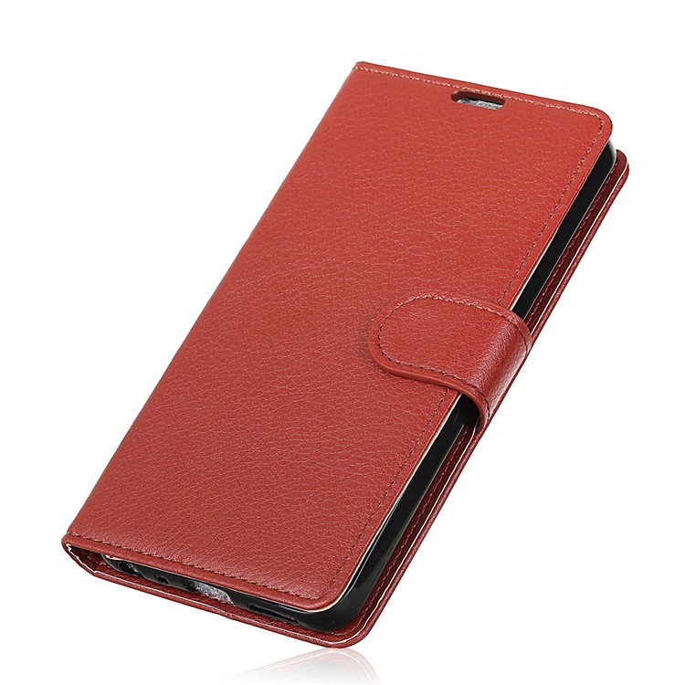 Litchi Skin Wallet Leather Stand Flip Phone Cover Case for Xiaomi Redmi 6 (Dual Camera: 12MP+5MP) - Brown-2