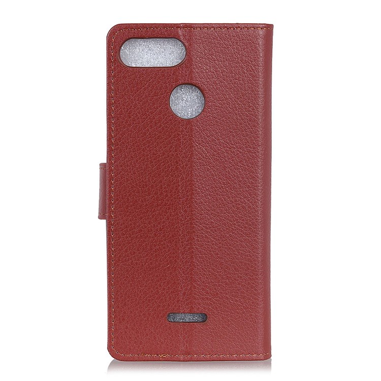 Litchi Skin Wallet Leather Stand Flip Phone Cover Case for Xiaomi Redmi 6 (Dual Camera: 12MP+5MP) - Brown-4