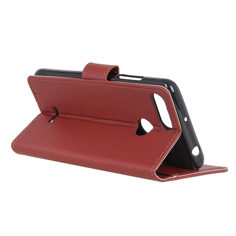 Litchi Skin Wallet Leather Stand Flip Phone Cover Case for Xiaomi Redmi 6 (Dual Camera: 12MP+5MP) - Brown-6