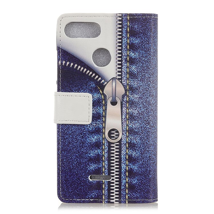Pattern Printing PU Leather Magnetic Cell Phone Shell for Xiaomi Redmi 6 (Dual Camera: 12MP+5MP) - Jeans with Zipper-2