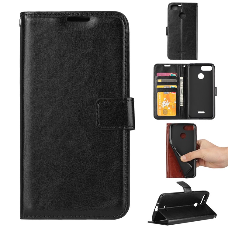 Crazy Horse Textur Brieftasche Stand Leder Telefonkasten Für Xiaomi Redmi 6 - Schwarz-1