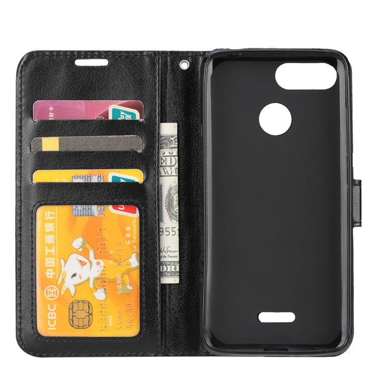 Crazy Horse Textur Brieftasche Stand Leder Telefonkasten Für Xiaomi Redmi 6 - Schwarz-4