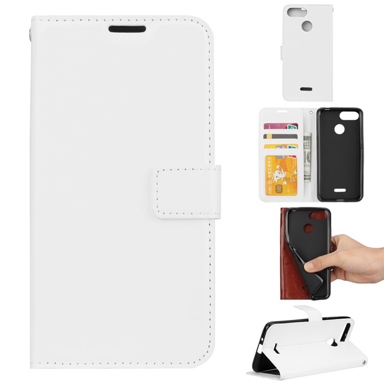 Crazy Horse Texture Wallet Stand Leather Phone Cover for Xiaomi Redmi 6 - White-1