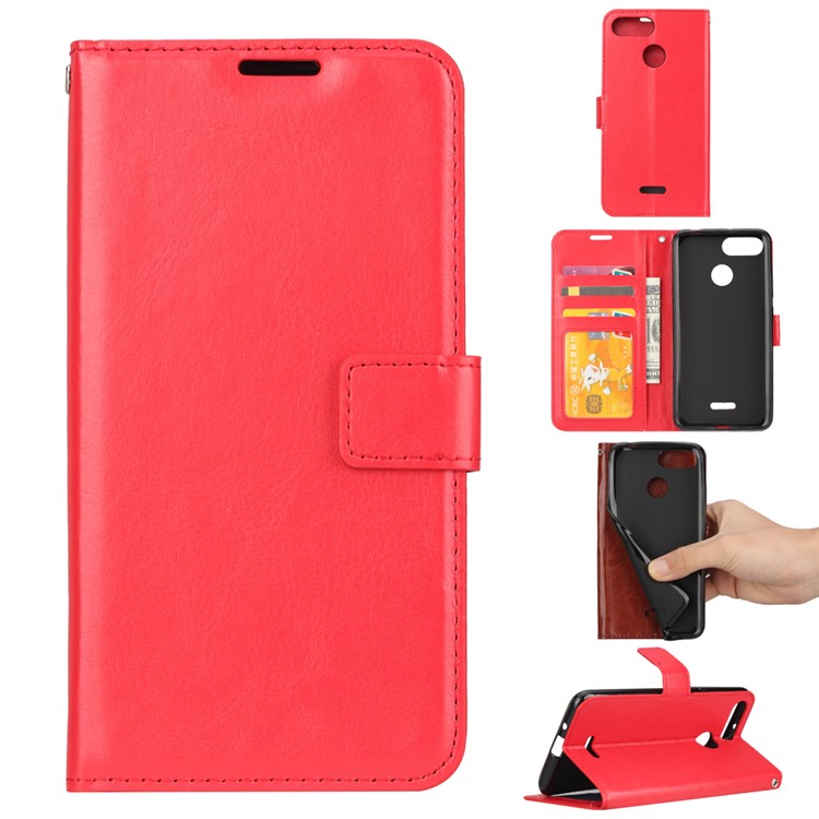 Crazy Horse Texture Wallet Stand Leather Flip Case for Xiaomi Redmi 6 - Red-1