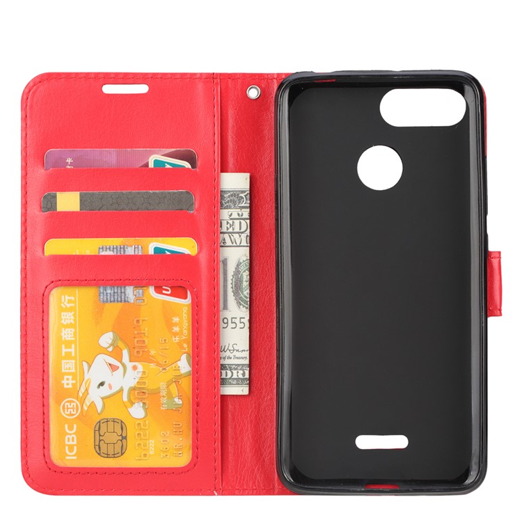 Crazy Horse Texture Wallet Stand Leather Flip Case for Xiaomi Redmi 6 - Red-4