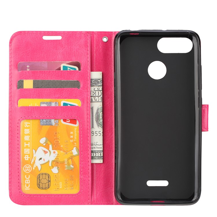 Crazy Horse Texture Wallet Stand Leather Cell Phone Case for Xiaomi Redmi 6 - Rose-4