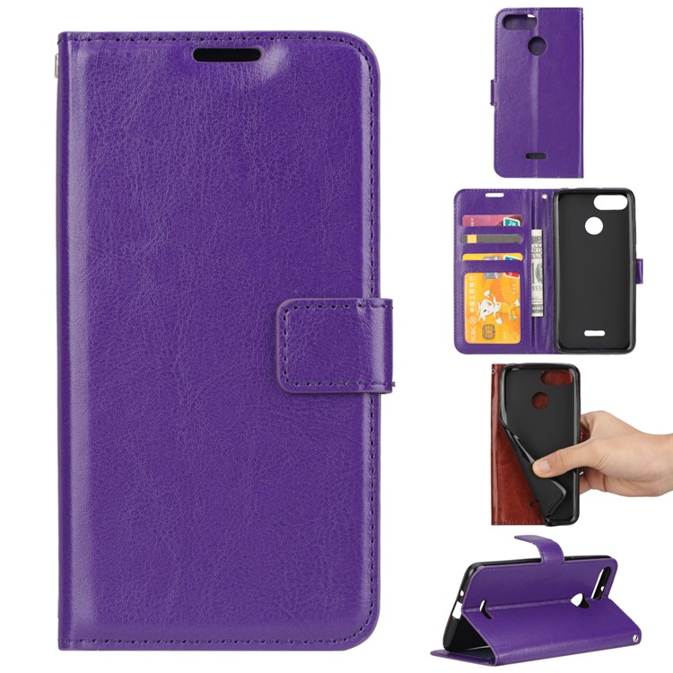 Carteira De Textura De Cavalo Louco Ficar Invólucro Móvel De Couro Para Xiaomi Redmi 6 - Roxa-1