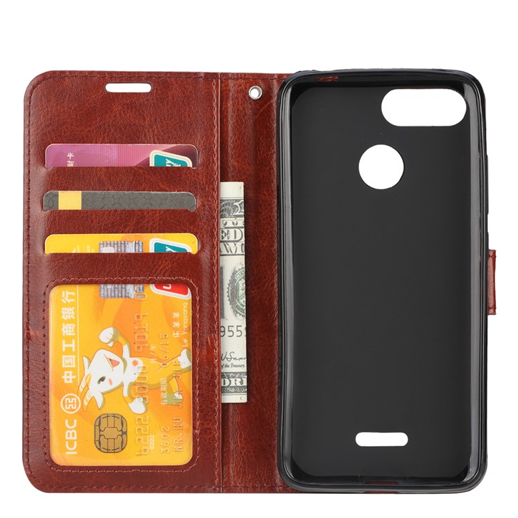 Crazy Horse Texture Wallet Stand Leather Protective Shell for Xiaomi Redmi 6 - Brown-4