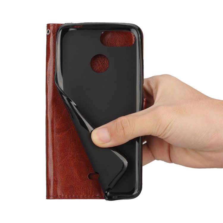 Crazy Horse Texture Wallet Stand Leather Protective Shell for Xiaomi Redmi 6 - Brown-6