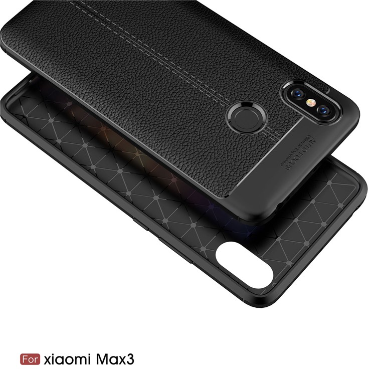 Para Xiaomi Mi Max 3 Litchi Texture Mole Tpu Capa - Preto-3