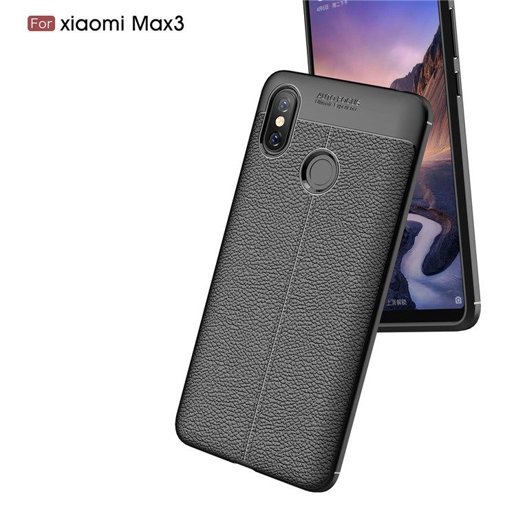 Para Xiaomi Mi Max 3 Litchi Texture Mole Tpu Capa - Preto-9