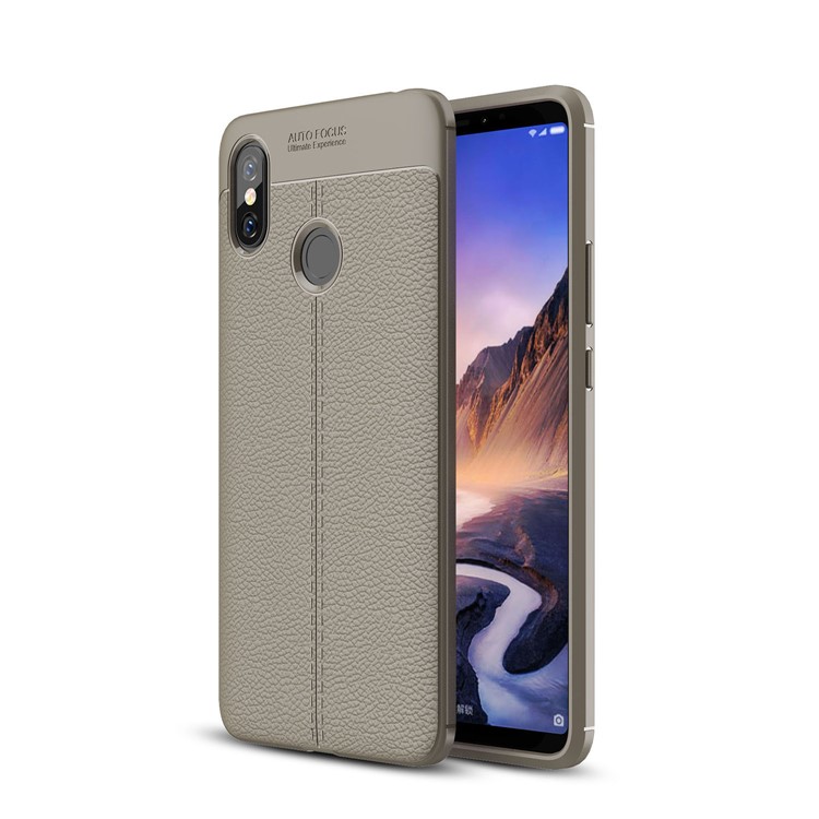 For Xiaomi Mi Max 3 Litchi Texture Soft TPU Phone Back Case - Grey-1