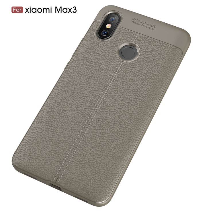 For Xiaomi Mi Max 3 Litchi Texture Soft TPU Phone Back Case - Grey-2