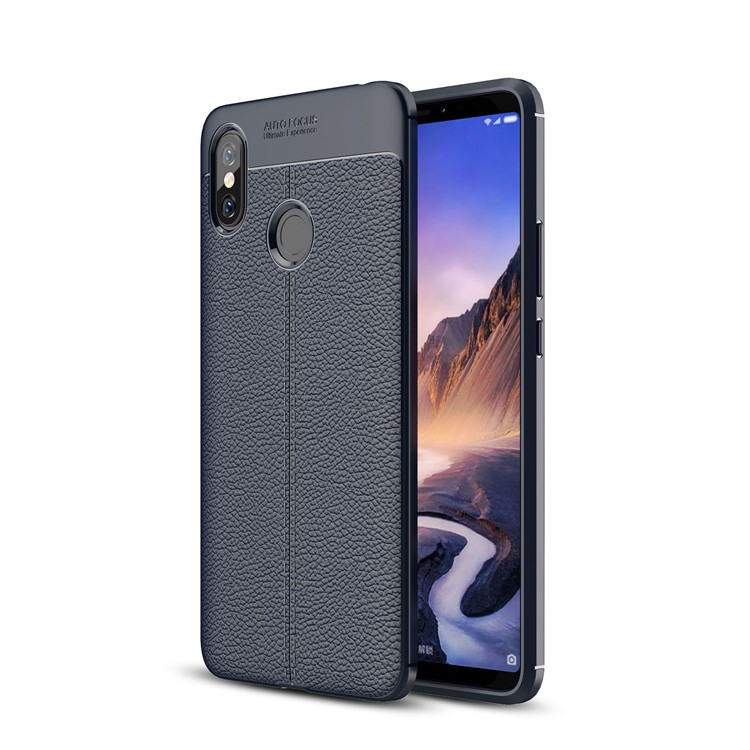 For Xiaomi Mi Max 3 Litchi Texture Soft TPU Gel Mobile Shell - Dark Blue-1