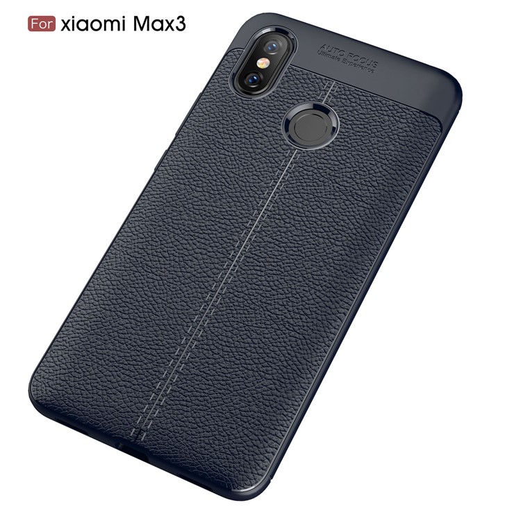 For Xiaomi Mi Max 3 Litchi Texture Soft TPU Gel Mobile Shell - Dark Blue-2