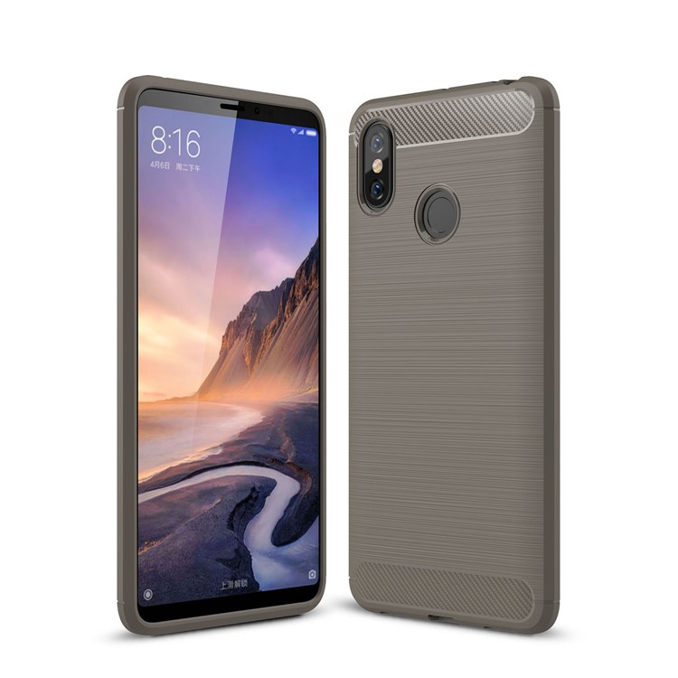 Fibra De Carbono Escovado TPU Caso De Volta Para Xiaomi Mi Max 3 - Cinzento-1
