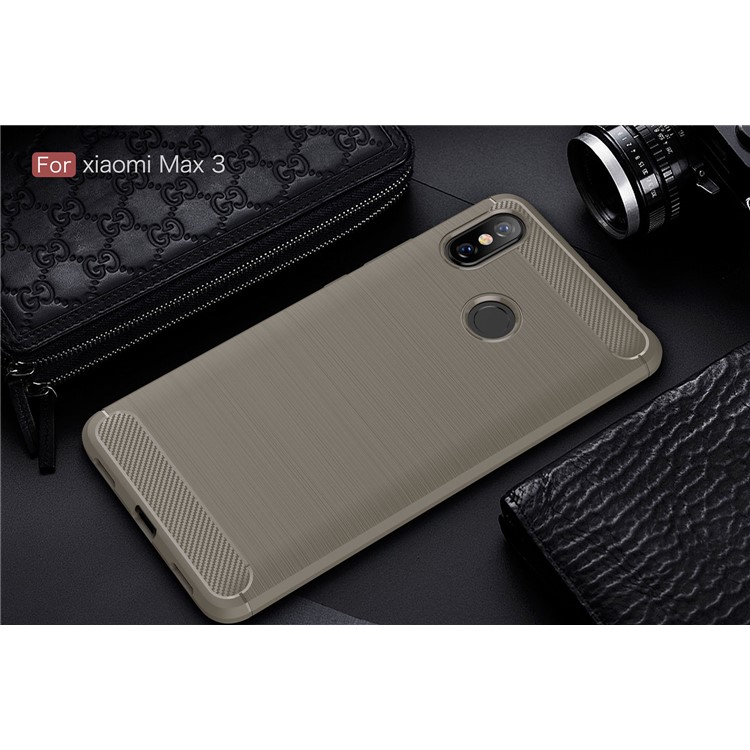Fibra De Carbono Escovado TPU Caso De Volta Para Xiaomi Mi Max 3 - Cinzento-2