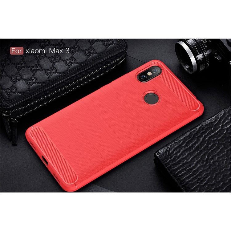Carbon Fibre Brushed TPU Cell Phone Case for Xiaomi Mi Max 3 - Red-1