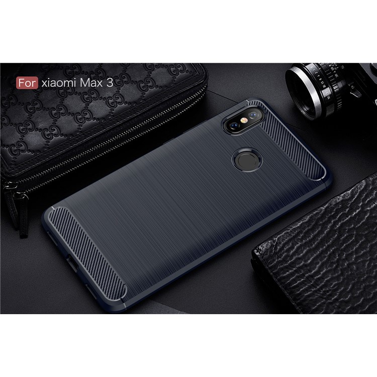 Carbon Fibre Brushed TPU Cover Phone Case for Xiaomi Mi Max 3 - Dark Blue-2