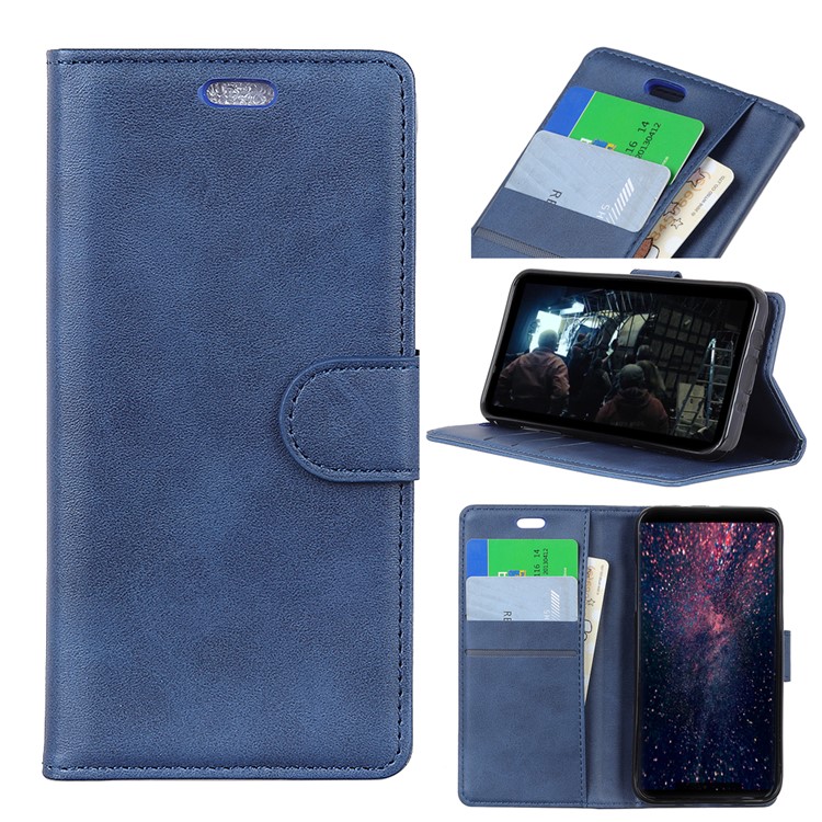 For Xiaomi Mi A2 Lite / Redmi 6 Pro Matte PU Leather Wallet Stand Phone Shell - Blue-1