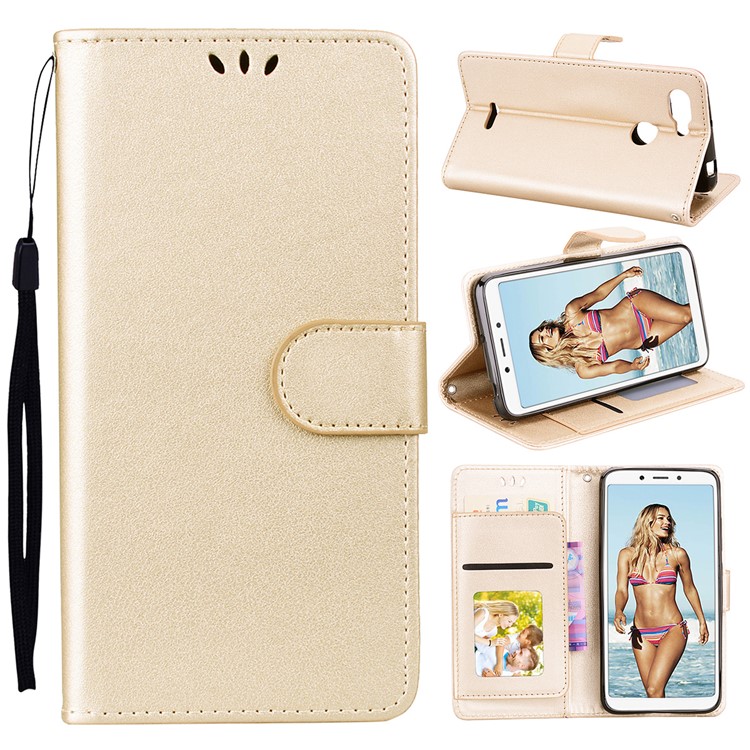 Magnetic Wallet Stand PU Leather Protective Phone Cover for Xiaomi Redmi 6 - Gold-1