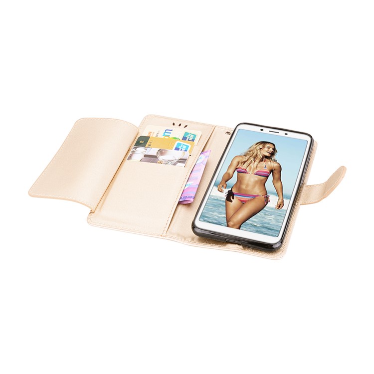 Magnetic Wallet Stand PU Leather Protective Phone Cover for Xiaomi Redmi 6 - Gold-5