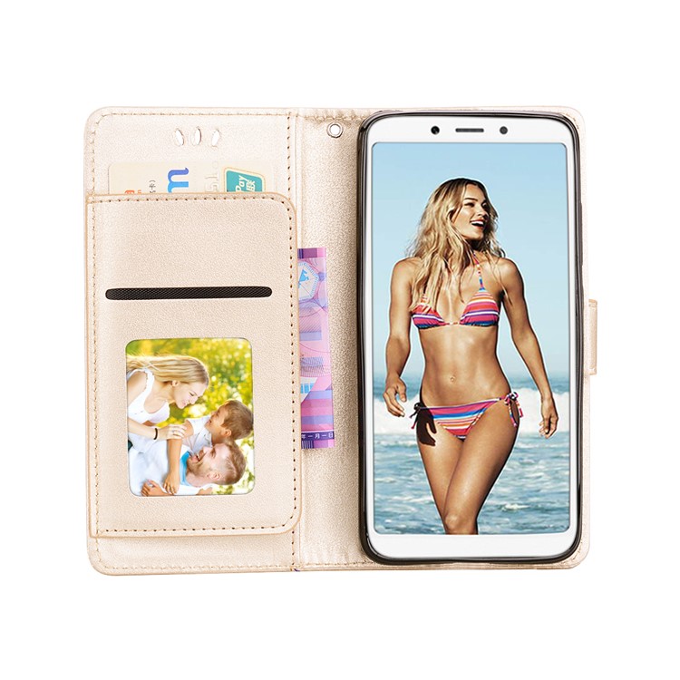 Magnetic Wallet Stand PU Leather Protective Phone Cover for Xiaomi Redmi 6 - Gold-6