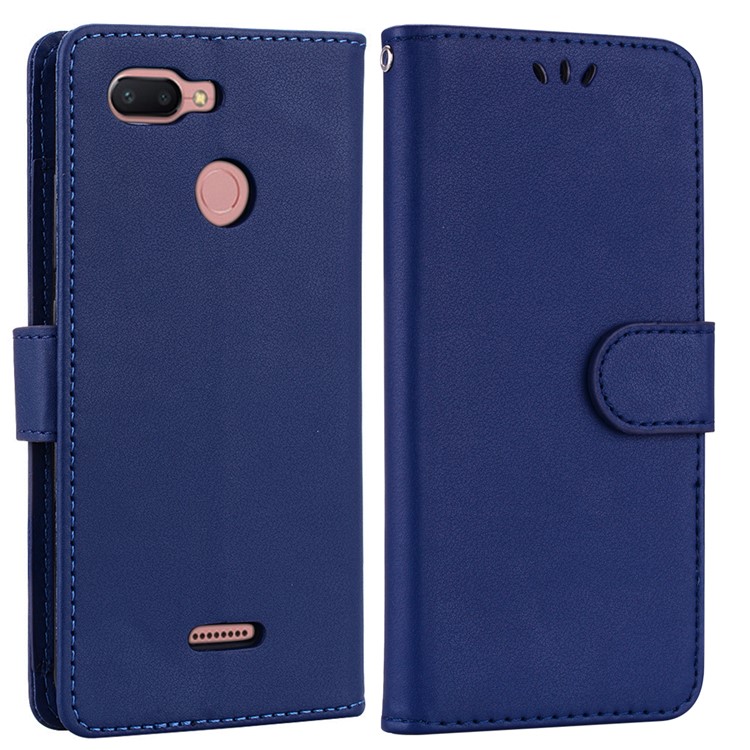 Magnetic Wallet Stand PU Leather Protective Phone Shell for Xiaomi Redmi 6 - Dark Blue-2