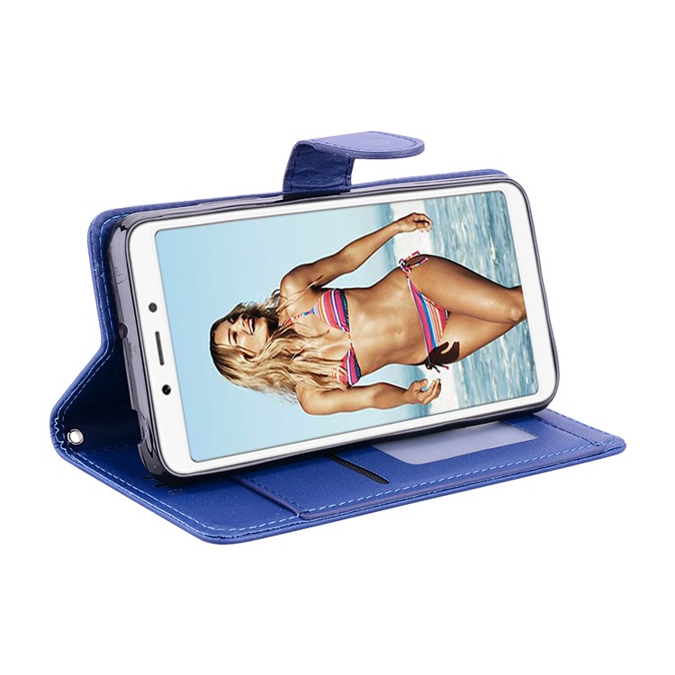 Magnetic Wallet Stand PU Leather Protective Phone Shell for Xiaomi Redmi 6 - Dark Blue-3