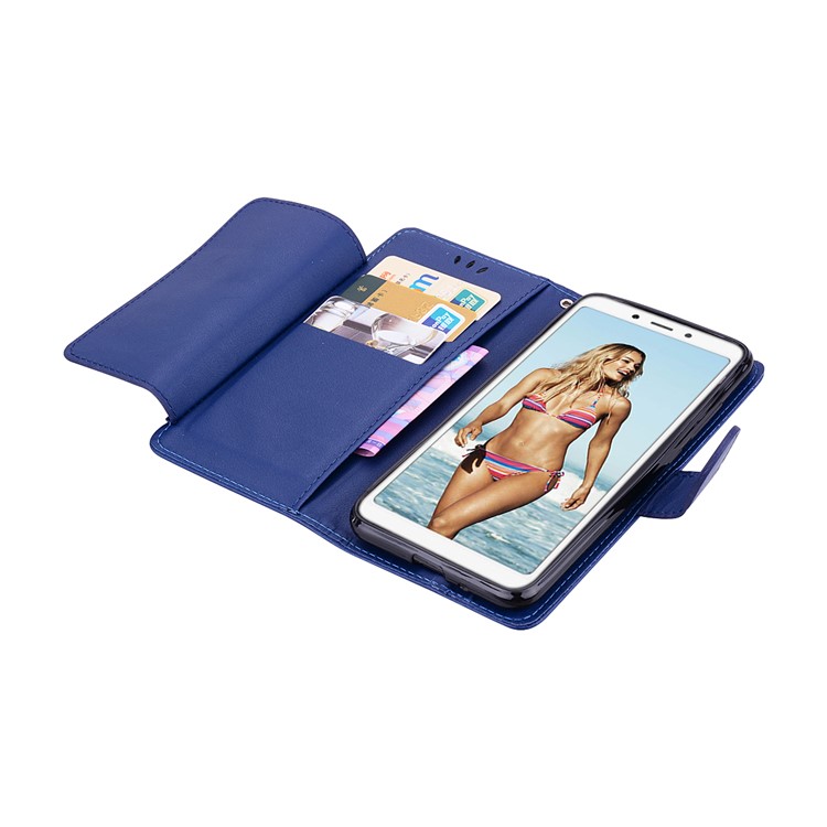 Magnetic Wallet Stand PU Leather Protective Phone Shell for Xiaomi Redmi 6 - Dark Blue-6