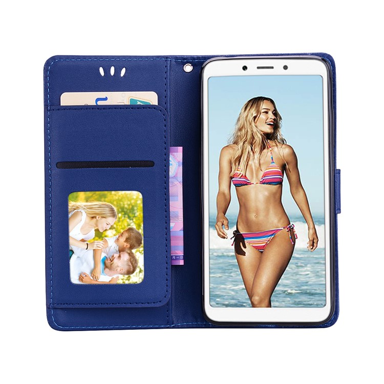 Magnetic Wallet Stand PU Leather Protective Phone Shell for Xiaomi Redmi 6 - Dark Blue-7