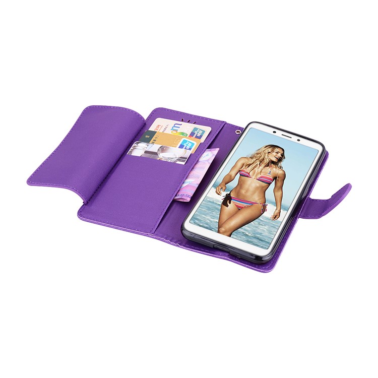 Magnetic Wallet Stand PU Leather Protective Phone Casing for Xiaomi Redmi 6 - Purple-5