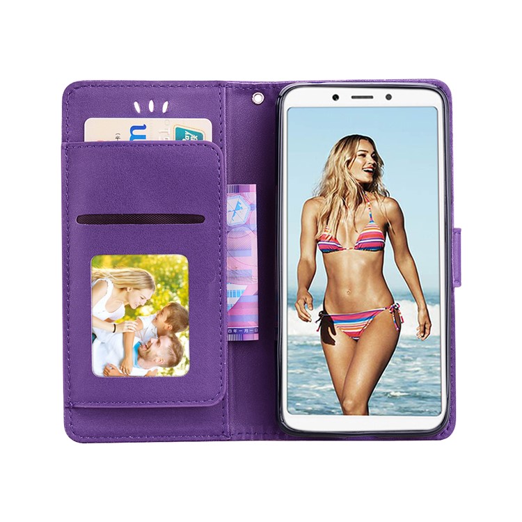 Magnetic Wallet Stand PU Leather Protective Phone Casing for Xiaomi Redmi 6 - Purple-6