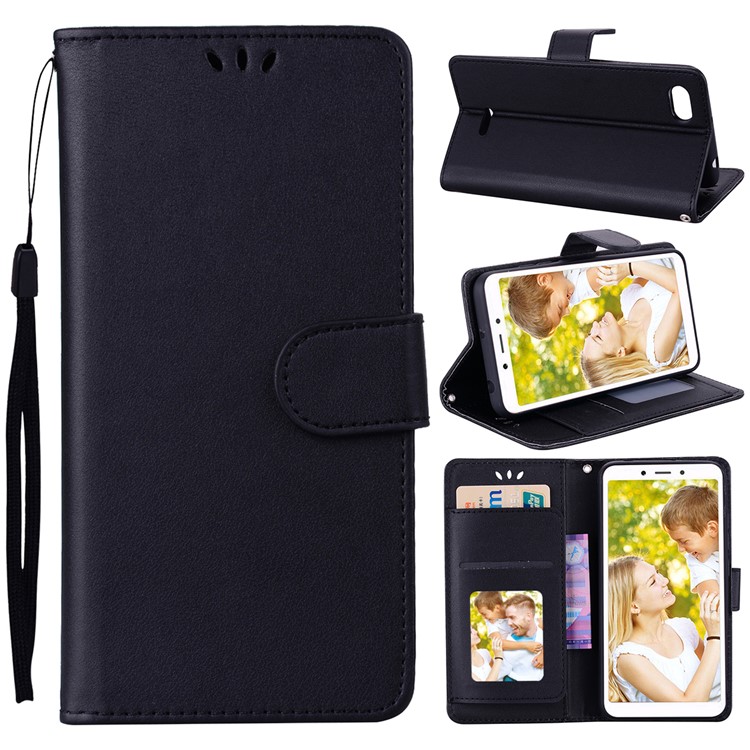 Wallet PU Leather Phone Case with Stand for Xiaomi Redmi 6A (Single 12MP Rear Camera) - Black-1