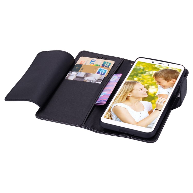 Wallet PU Leather Phone Case with Stand for Xiaomi Redmi 6A (Single 12MP Rear Camera) - Black-5