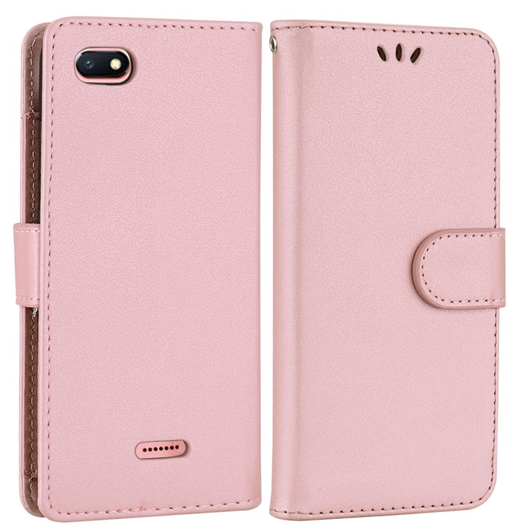 Wallet PU Leather Phone Cover with Stand for Xiaomi Redmi 6A (Single 12MP Rear Camera) - Rose Gold-2
