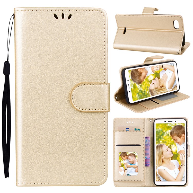 Wallet PU Leather Mobile Shell with Stand for Xiaomi Redmi 6A (Single 12MP Rear Camera) - Gold-1